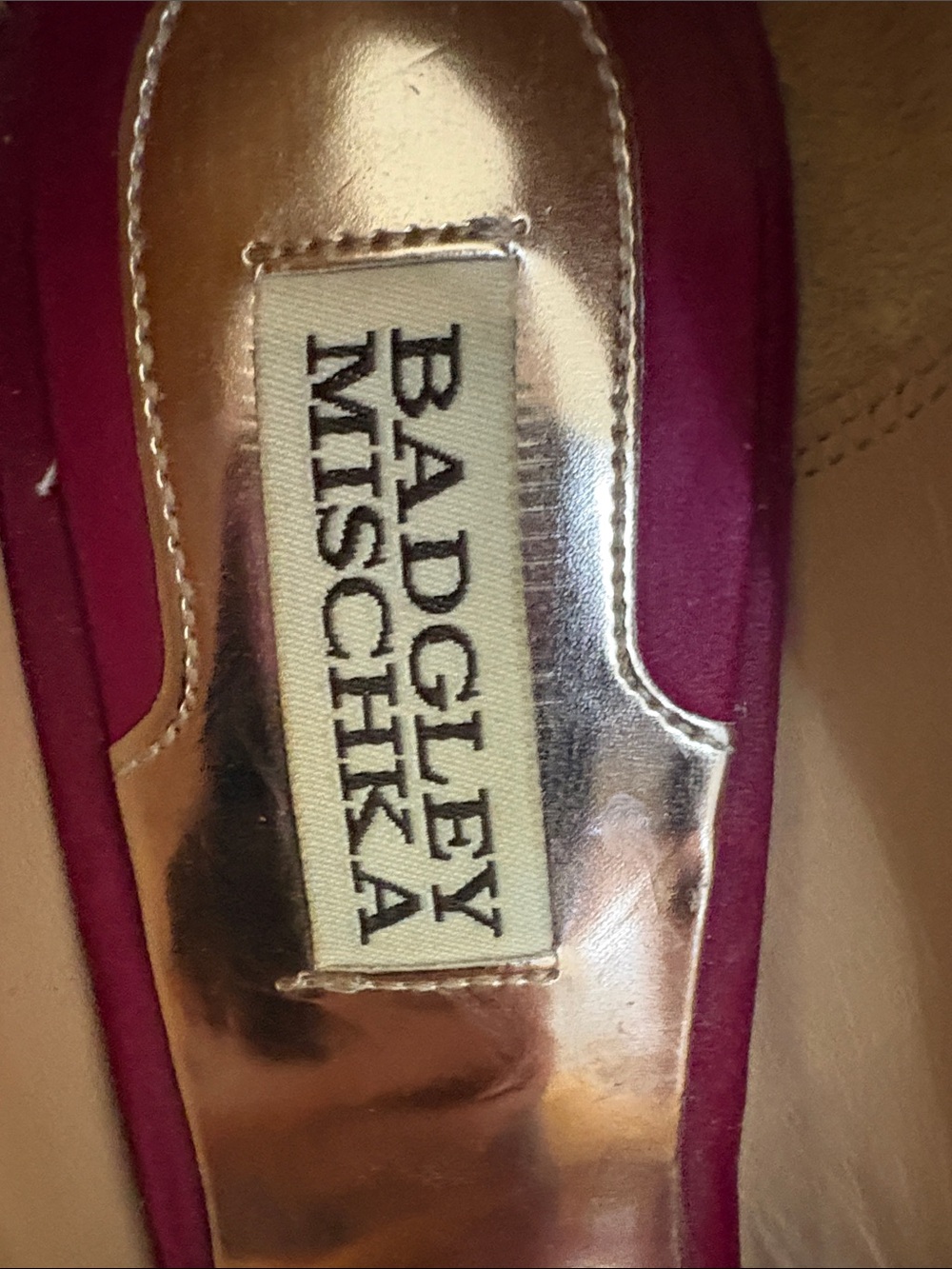 Badgley Mischka Designer Fuchsia Satin Jeweled Peep-Toe Pumps 4 inch heel - Picture 4 of 5